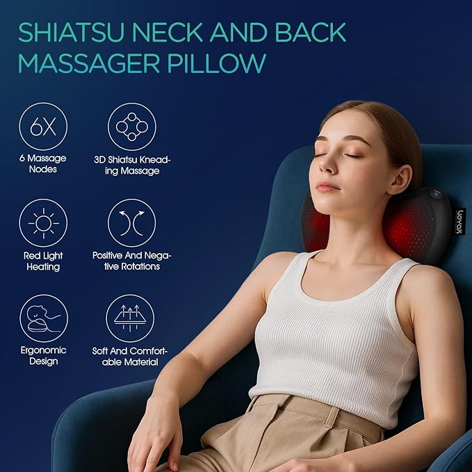 VOYOR-Health Shiatsu Neck and Back Massager with Heat - 3D Kneading Deep Tissue Massage Pillow for Lower Back Shoulder Calf Foot Use at Home Office YZ101 (Dark Black)