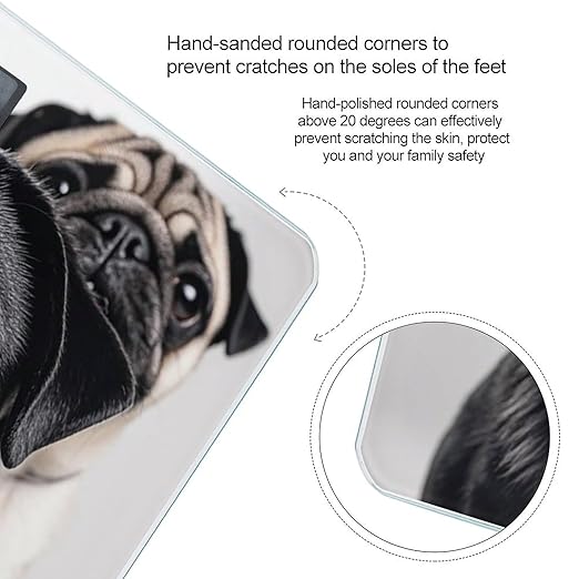 Cute Black Pug Dog Smart Scale for Body Weight Accurate Bathroom Scale with LED Display Digital Weight Scales Weighing Machine High Precision Scales for Bath Home