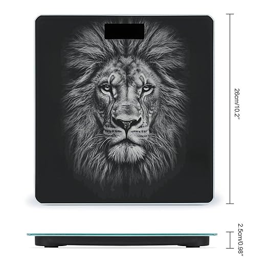 Black and White Lion Head Bathroom Scale Automatic Power On/Off Body Scales LCD Backlight Display Square Digital Scale Rounded Corners Bathroom Scales for Home Bedrooms