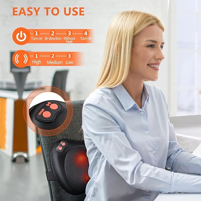 Brelley Neck and Back Massager with Heat Electric Shiatsu Deep Tissue Kneading Massage for Neck Back Shoulders and Legs Gift for Men Women Christmas Mother's Day &amp Father's Day
