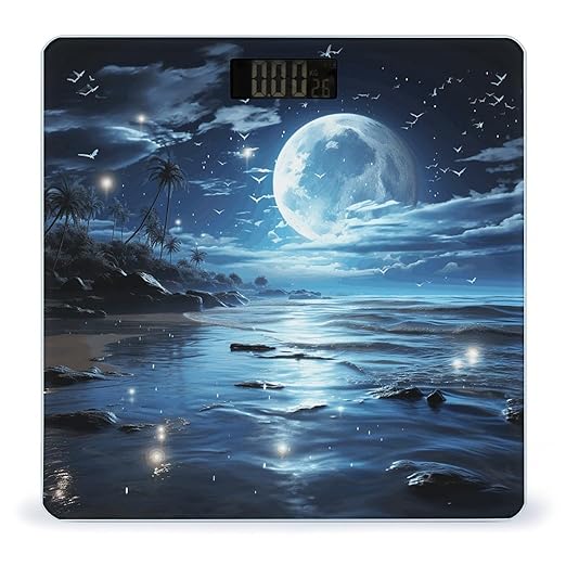 Moon Over Ocean Scale for Body Weight High Precision Digital Weight Scales with LCD Display Anti-Slip Sturdy Slim Tempered Glass Bathroom Scale for Home Use