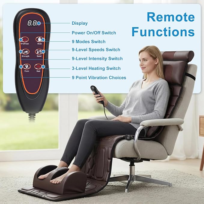 Moclever Full Body Massage Mat with HeatElectric Massage Pad for NeckBack Pain ReliefFoldable Cushion Mattress W/Timer &amp Adjustable Intensity Massager for Home or Office Use (PU Leather)