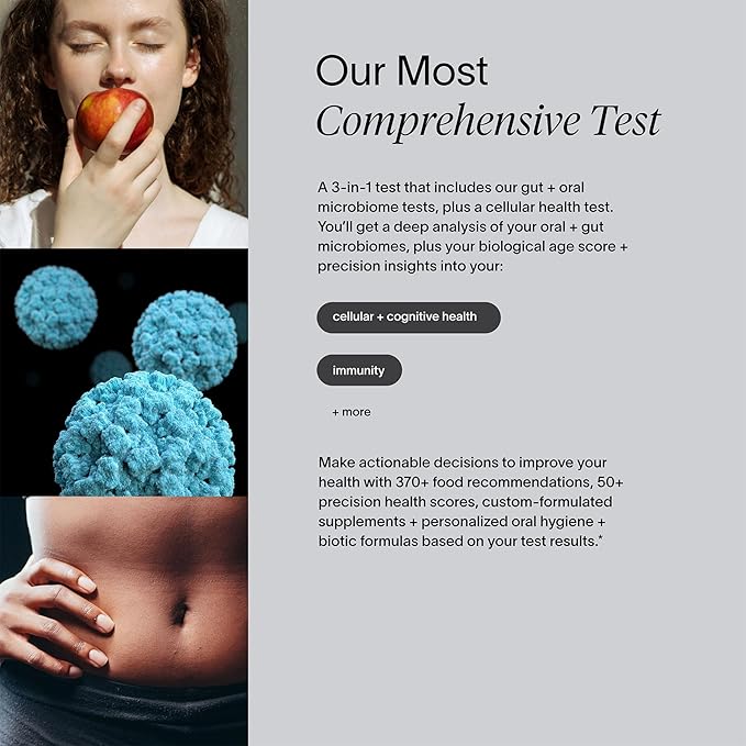 Viome at-Home Full Body Intelligence 3-in-1 Test Kit for Women &amp Men 50+ Health Scores from Blood Saliva and Stool Comprehensive Gut Microbiome Analysis Biological Age BioHacker Friendly