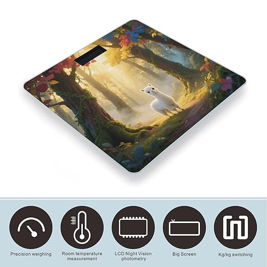 Llamazing Forest Weight Scale Cute Bathroom Scale for Body Highly Accurate Digital Weighing Machine for People Compact LCD Display Scales with Sturdy Toughened Glass Scales