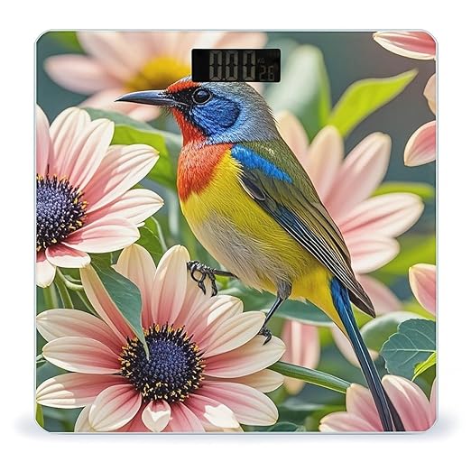 Flowers and Birds Scale for Body Weight Sturdy Tempered Glass Weighing Scales with LCD Display Accurate Digital Bathroom Scale Convenient Body Fat Smart Scales Easy Read