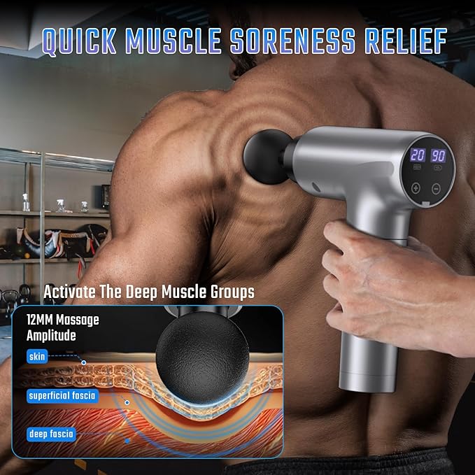 cotsoco Massage Gun Deep Tissue Muscle Massage Gun with 9 Attachment Heads 20 Speeds &amp Silent Brushless Motor for Pain Relief Handheld Percussion Back Massager Gun for Athletes