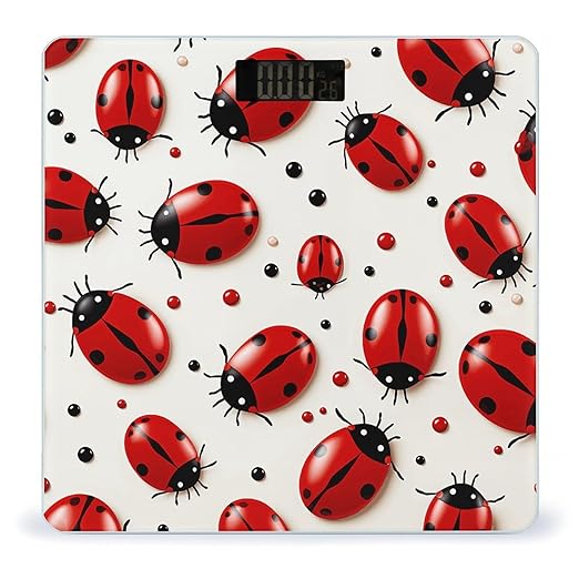 Red Ladybug Weight Scale Large Bathroom Scales Digital Weight with Bright LED Display Non Slip Automatic Weighing Scale Fashion Weighing Machine for Body