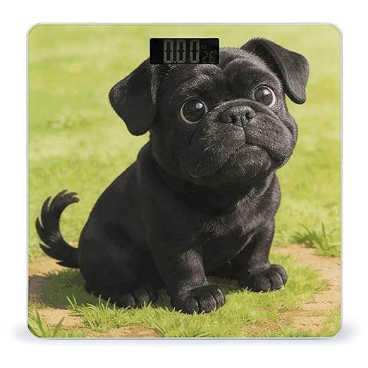 Cartoon Black Bulldog Weight ScaleClear LED Display Bathroom Digital Weighing ScaleTempered Glass Digital Bathroom Scale for Body Weight Capacity Up to 400 Lbs