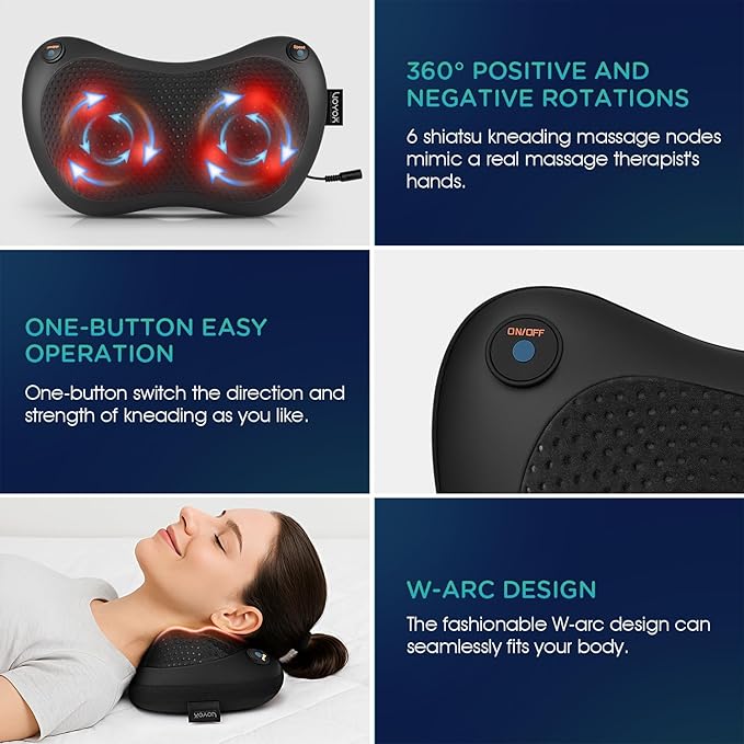 VOYOR-HEALTH Shiatsu Neck and Back Massager with Heat - 3D Kneading Deep Tissue Massage Pillow for Lower Back Shoulder Calf Foot Use at Home Car Office YZ100