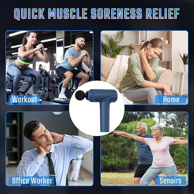 cotsoco Massage Gun Deep Tissue Muscle Massage Gun with 9 Attachment Heads 20 Speeds &amp Silent Brushless Motor for Pain Relief Handheld Percussion Back Massager Gun for Athletes