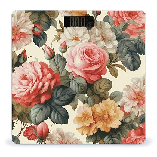 Vintage Floral Weight Scale Large Bathroom Scales Digital Weight with Bright LED Display Non Slip Automatic Weighing Scale Fashion Weighing Machine for Body