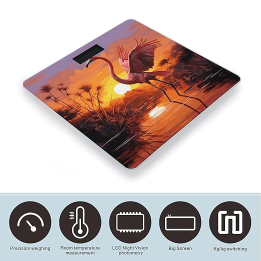 Pink Flamingo Sunset Bathroom ScaleHighly Accurate Digital Weighing Machine for People Bright LED Display Weight Scale for The Aldult Home Use