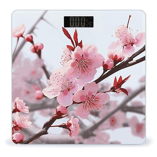 Plum Blossom Scale for Body Weight Anti-Slip Digital Bathroom Scale Sturdy Toughened Glass Weighing Scales High Precision Safe Rounded Corners Smart Scales