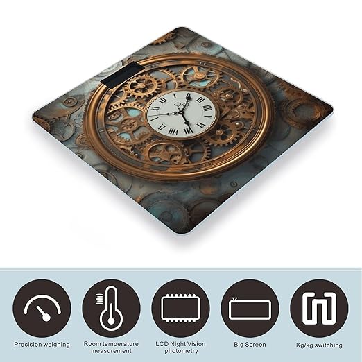 Rusty Steampunk Clock Bathroom Scale for Body Weight 400 Lb Weight Scale with High Precision Sensors Tempered Glass Highly Accurate Digital Weighing Machine for People