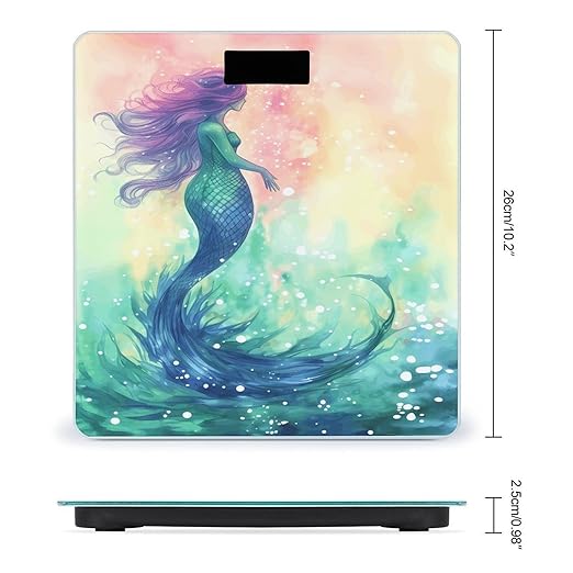 Beautiful Mermaid Tail Bathroom Scale Large LCD Backlight Display Digital Scale Rounded Corners Body Scales Automatic Power On/Off Bathroom Scales for Home Bedrooms