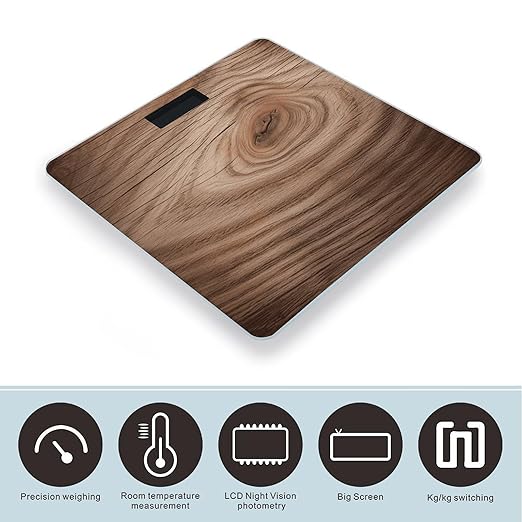 Wood Grain Scale with LCD Easy-to-Read Anti-Slip Weight Digital Bathroom Scale Precision Weighing Scales Sturdy Tempered Glass Body Weight Scales for Daily Use
