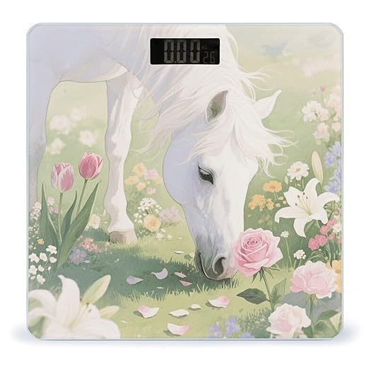 White Horse Weight Scale Large Digital Bathroom Scales with Bright LED Display Non Slip Digital Scale and Step On Fashion Weighing Machine for Body