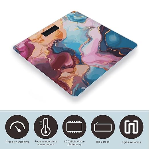 Colorful Marble Weight Scale Digital Electronic Scales Bathroom Scale Larg LCD Backlight Display High Precision MeasurementsTempered Glass