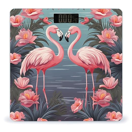 Flock of Tropical Flamingos Bathroom Scale Large LCD Backlight Display Digital Scale Rounded Corners Body Scales Automatic Power On/Off Bathroom Scales for Home Bedrooms