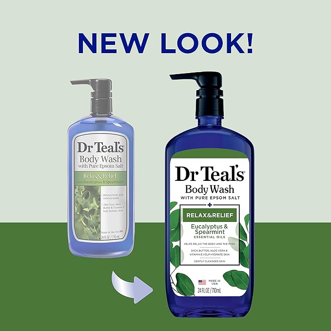 Dr Teal's Body Wash with Pure Epsom Salt Relax &amp Relief &amp Body Wash with Pure Epsom Salt Glow &amp Radiance with Vitamin C &amp Citrus Essential Oils 24oz (Pack of 2) (Packaging May Vary)