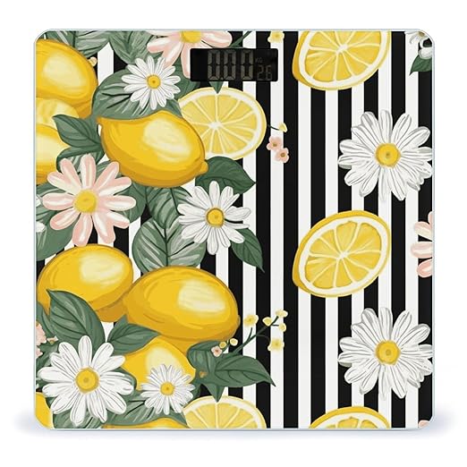 Lemon and Daisy Stripes Smart Scale for Body Weight Accurate Bathroom Scale with LED Display Digital Weight Scales Weighing Machine High Precision Scales for Bath Home