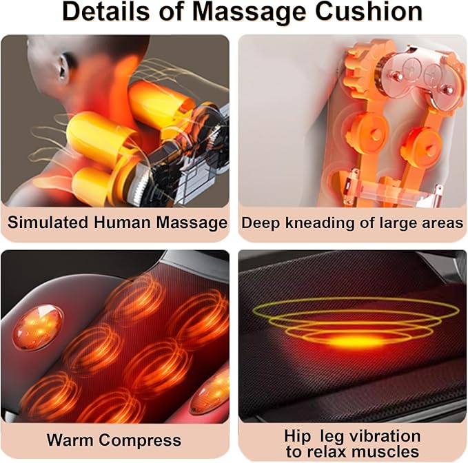 Lvrunben Shiatsu Back Massager with Heat 3D Kneading Massage Chair Pad Electric Massage Seat Cushion for Body NeckShoulder with Movable Multi-Function Leg and Foot Massager for 62-69 inches