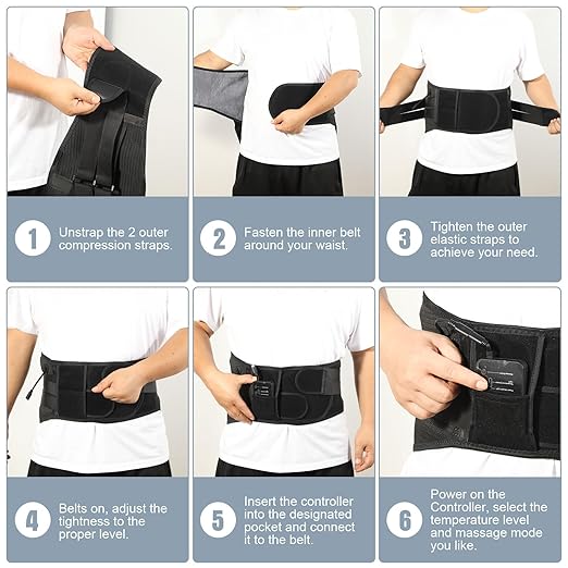 Heated Back Brace with Massage Rechargeable Heating Pad for Back Pain Relief Adjustable Back Support Belt with Heat Therapy and Vibration Massager for Men and Women L