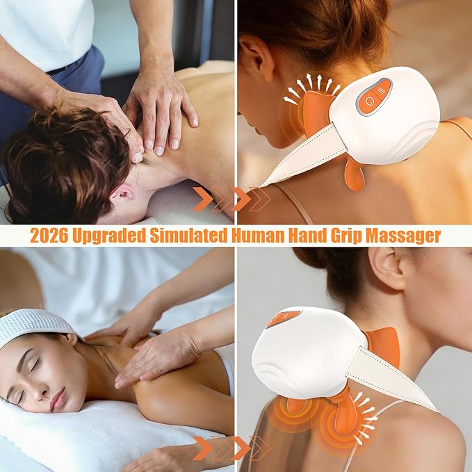 [2026 Upgraded] Neck and Shoulder Massager Bionic Shiatsu Heated Back Massager Hands Massager with Fingers 4D Kneading Massage Simulates a Real Palm Massage for Deep Relief Relax Muscle Tissue