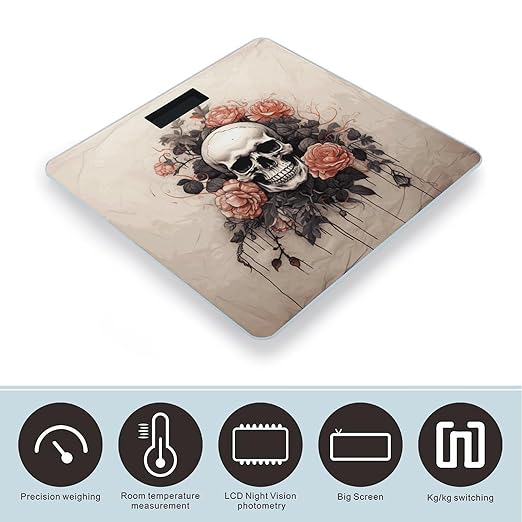 Ancient Skull and Flowers Scale for Body Weight Digital Bathroom Scale Accurate Smart Weight Scales with Large Display Weighing Machine High Precision Scales