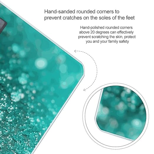 Turquoise Glitter Weight Scale Large Bathroom Scales Digital Weight with Bright LED Display Non Slip Automatic Weighing Scale Fashion Weighing Machine for Body
