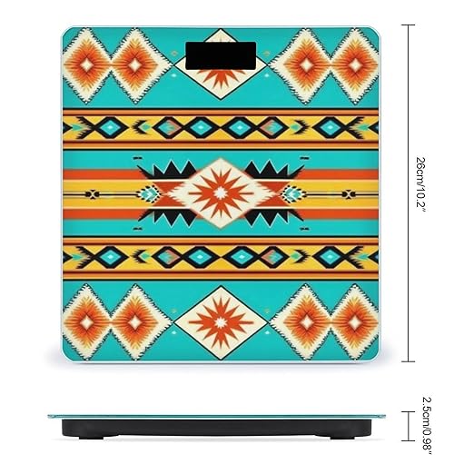 Smart Scale for Body Weight Digital Bathroom Weighing Scale Energy Saving Scale Ethnic Aztec Turquoise Geometric Indiana Western Southwest Pattern