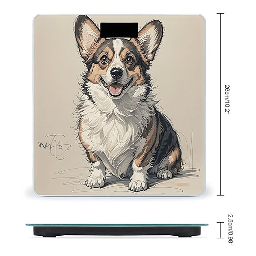 Hand Drawn Sketch Corgi Scale for Body Weight Accurate Digital Bathroom Scale Toughened Glass High Precision Scales Smart Weight Scales with Large LCD Backlight Display Weighing Machine