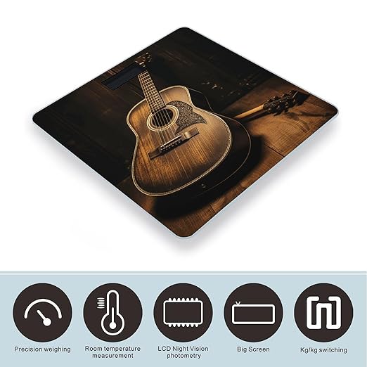 Old West Guitar Scale for Body Weight Highly Accurate Digital Bathroom Scale Sturdy Tempered Glass Weighing Scales with LCD Display Fashion Body Fat Smart Scales 400lb