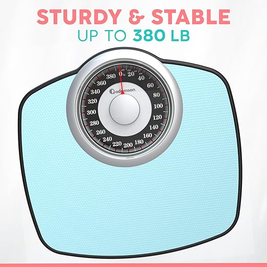 Adamson A25 Scales for Body Weight - Up to 400 LB - 5.3 Dial on 12.4 x 10.2 Platform - Anti-Skid Rubber Surface - High Precision Bathroom Scale Analog - Durable with 20-Year Assurance