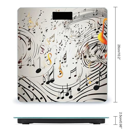 Music Notes Print Weight ScaleClear LED Display Bathroom Digital Weighing ScaleTempered Glass Digital Bathroom Scale for Body Weight Capacity Up to 400 Lbs