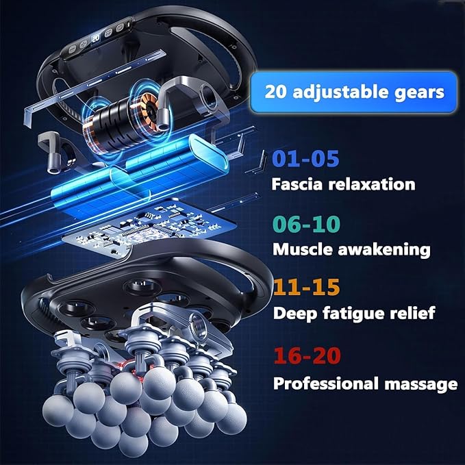 16-Head Massage Gun Set Deep Tissue Percussion Muscle Massager with 20 Speeds &amp 9 Modes Quiet Massage Gun for Back Neck Shoulders Legs Foot Full Body Pain Relief &amp Relaxation