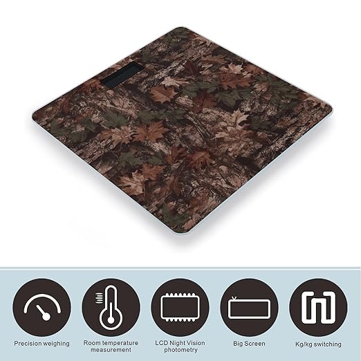 Outfitter Tuff Camo Bathroom Scale Automatic Power On/Off Body Scales LCD Backlight Display Square Digital Scale Rounded Corners Bathroom Scales for Home Bedrooms