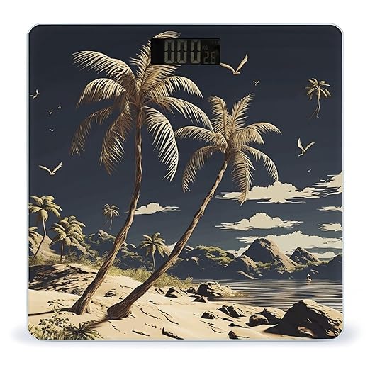 Palm Tree Scale for Body Weight Highly Accurate Digital Bathroom Scale Sturdy Tempered Glass Weighing Scales with LCD Display Fashion Body Fat Smart Scales 400lb