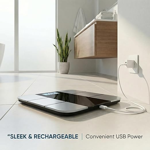 Smart Body Scale - Bluetooth Bathroom Scale with 18 Body Metrics &amp Trend Tracking Thickened I-Beam Design Large Tempered Glass 400 lbs Capacity (Charcoal Grey)