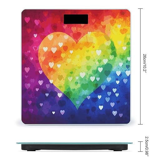 Colorful Rainbow Love Heart Weight Scale Large Bathroom Scales Digital Weight with Bright LED Display Non Slip Automatic Weighing Scale Fashion Weighing Machine for Body