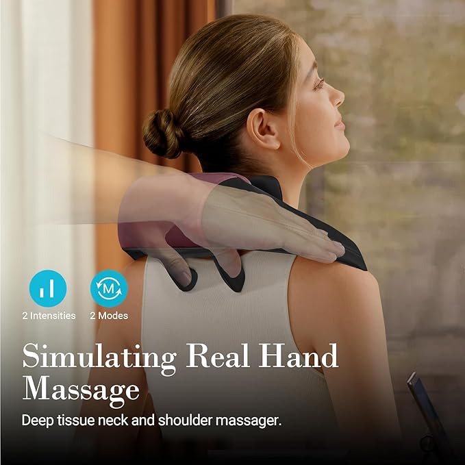 Shiatsu Neck Massager with Heat - Cordless 4D Expert Neck Shoulder Massage for Pain ReliefUpgarded Kneading Massager for Muscle Relaxation