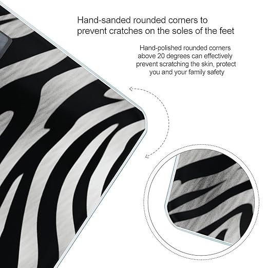 Zebra Print Scale with LCD Precision Weighing Scales Sturdy Tempered Glass Weight Scales Easy-to-Read Anti-Slip Weight Digital Bathroom Scale for Daily
