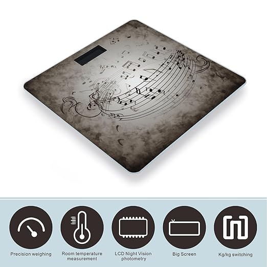Music Note WallScale for Body Weight with LCD High Precision Weighing Scales Fashion Sturdy Tempered Glass Weight Scales Easy-to-Read Digital Bathroom Scale for Daily 400lb