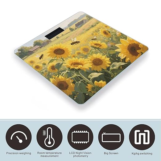 Sunflower Weight Scale Large Digital Bathroom Scales with Bright LED Display Non Slip Digital Scale and Step On Fashion Weighing Machine for Body