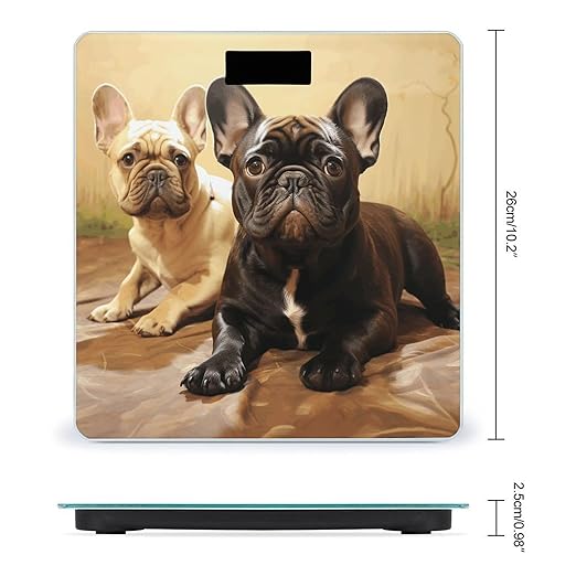 Digital Bathroom Scale for Body Weight Scale with Bright LCD Display High Accuracy Step-On Technology Auto On/Off Cute French Bulldog Graphics Digital Scales 400 Lbs /180kg