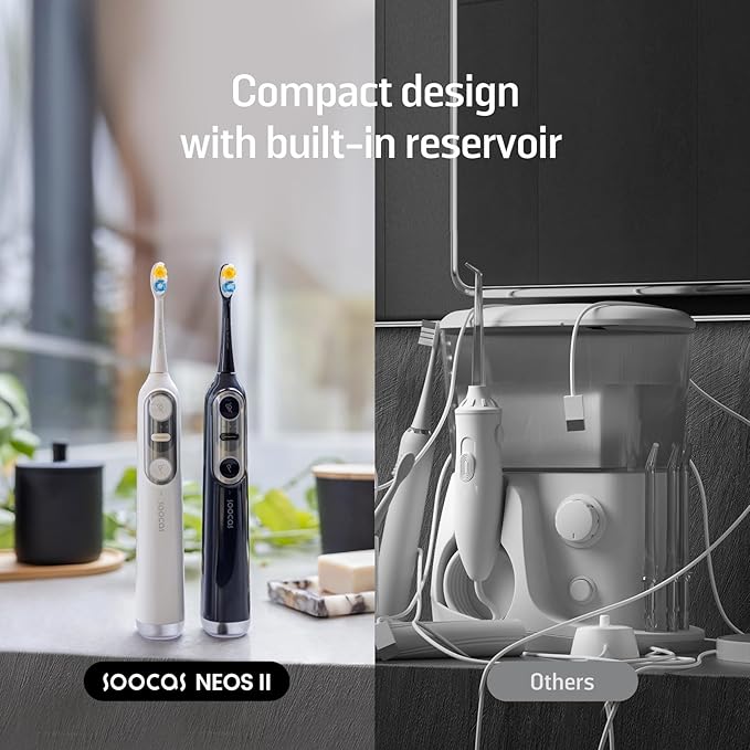 Soocas NEOS II Refresh Set - Electric Toothbrush with Water Flosser Sonic Electric Toothbrush for Adults Portable for Travel Deep Clean for Implants &amp Braces Healthier Gums Dark Violet