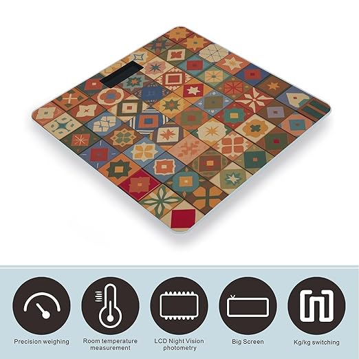 Group of Moroccan Geometric Scale for Body Weight Accurate Digital Bathroom Scale Toughened Glass High Precision Scales Smart Weight Scales with Large LCD Backlight Display Weighing Machine