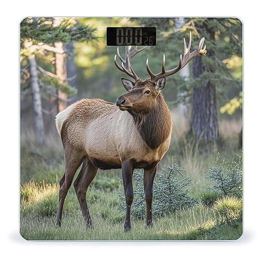 Fall Moose Deer Bathroom Scale for Body Weight Bathroom Weighing Scales with Back Lit LED Display Sturdy Tempered Glass Body Weight Bathroom Scale 400lb Weighing