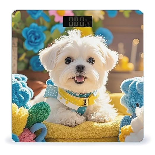 Cute Maltese Puppy Scale for Body Weight Accurate Digital Bathroom Scale Toughened Glass High Precision Scales Smart Weight Scales with Large LCD Backlight Display Weighing Machine