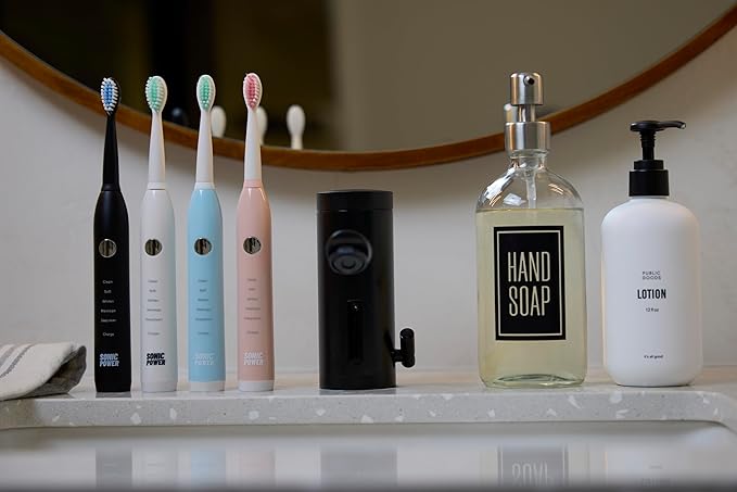 Electric Toothbrush Kit Ultra Portable &amp Lightweight with 5 Cleaning Modes 1 Year Supply of Brush Heads Rechargeable Battery Mirror Mount &amp Travel Cap Included (White)